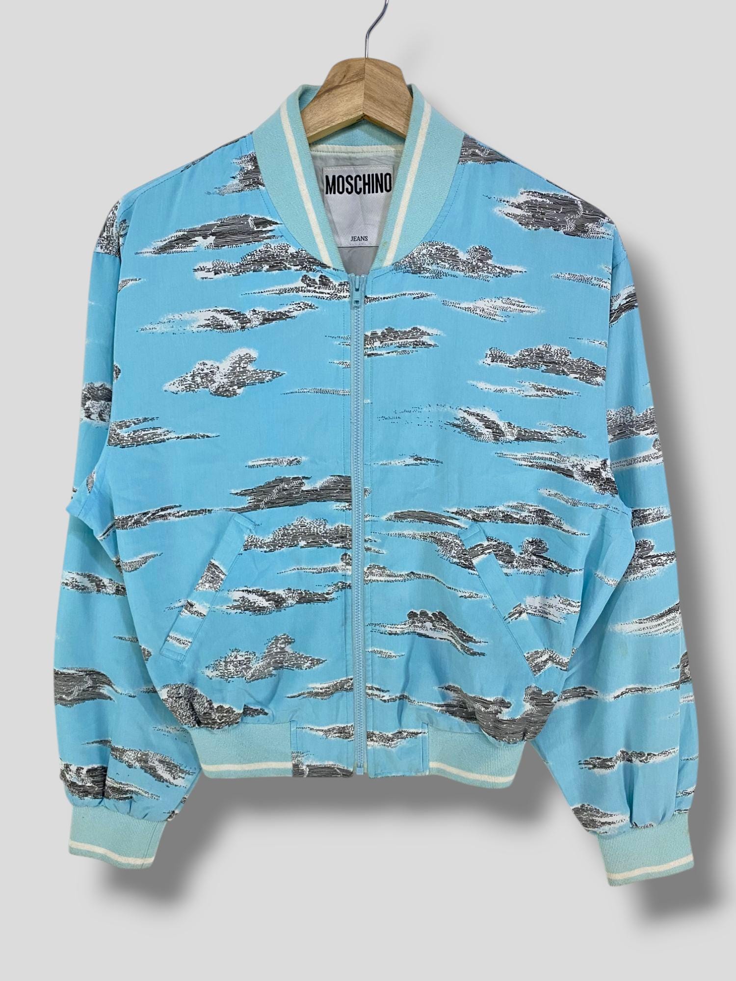 Vintage Moschino Cloud Allover Print Cropped Bomber Jacket