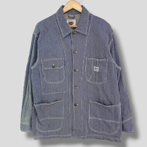 Vintage Spinash hickory stripe denim chore jacket japanese brand american workwear casual outfit utility coat size Large
