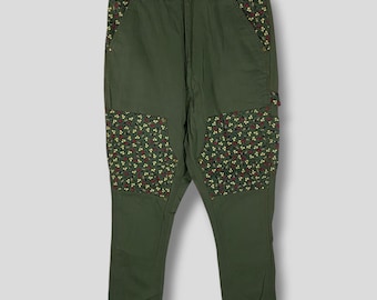 Vintage Y2K Ne-net Issey Miyake flower pattern double knee pant designer casual outfit bottom wear fashion trouser green 28x40