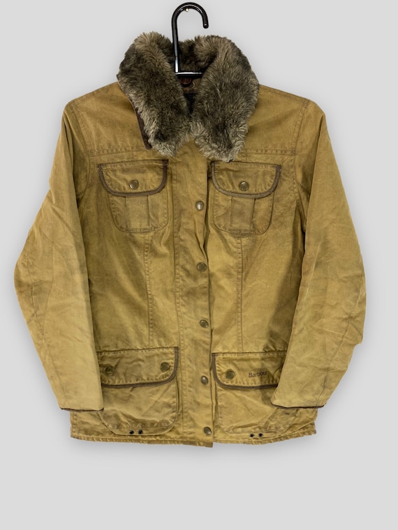Vintage Barbour Faux Fur Trim Wax Cotton Utility Jacket Classic