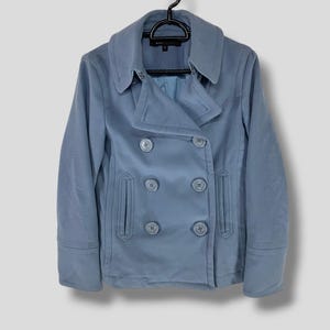 Vintage Marc Jacobs wool peacoat designer casual outfits fashion womenswear minimalist outerwear coat jacket light blue size 4