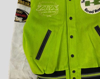 Vintage Kawasaki ZRX Wool Leather Varsity Jacket Japanese