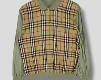 Jersey de cuadros Nova de Burberry vintage de los años 90, ropa informal de diseñador, jersey de cuello ligero de Burberry, ropa de mujer