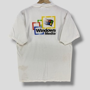 Vintage 90er Jahre Windows Media Tshirt Sammler Microsoft Streetwear Casual Outfit T-Shirt weiß Medium