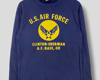 Vintage y2k Buzz rickson USAAF us army air force longsleeve t shirt Japanese military casual outfit blue Small