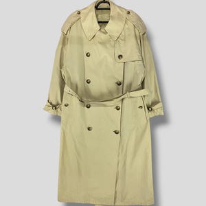 Vintage Giorgio Armani double breasted trench coat designer casual outfits outerwear overcoat long jacket beige Medium