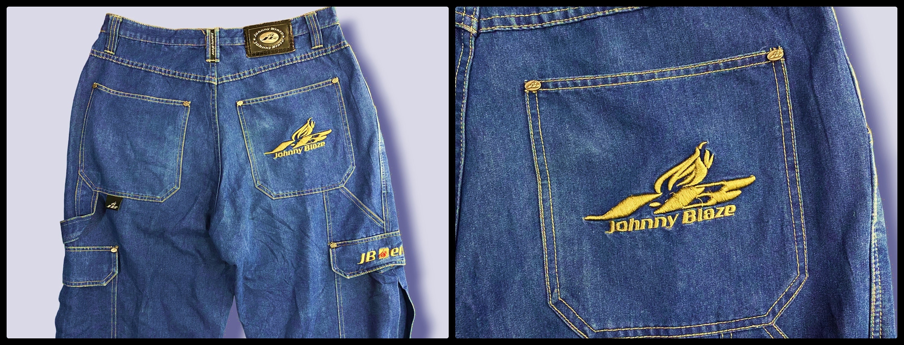 Size 35 Vintage Johnny Blaze Baggy Cargo Denim Pant Designer
