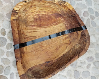 Madera recuperada rústica vintage tazón de metal de madera