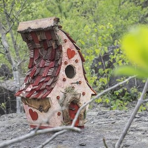 Casa de pájaros rústica de hadas de madera recuperada torcida hecha a medida imagen 2