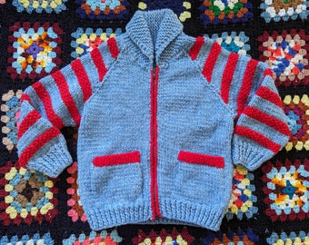 Vintage knit cardigan - approx 8-10 kids - 32-33" chest - 19" in length - please read item description