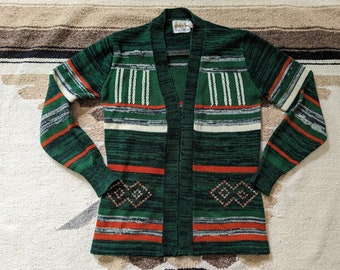Vintage 1970s Barbra Sue acrylic space dye cardigan - small - 34-35" chest - 25" in length - please read item description