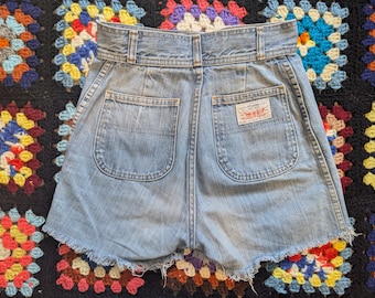 Vintage 1970s light denim Levi cut offs - 25&quot; waist - 3&quot; inseam - please read item description