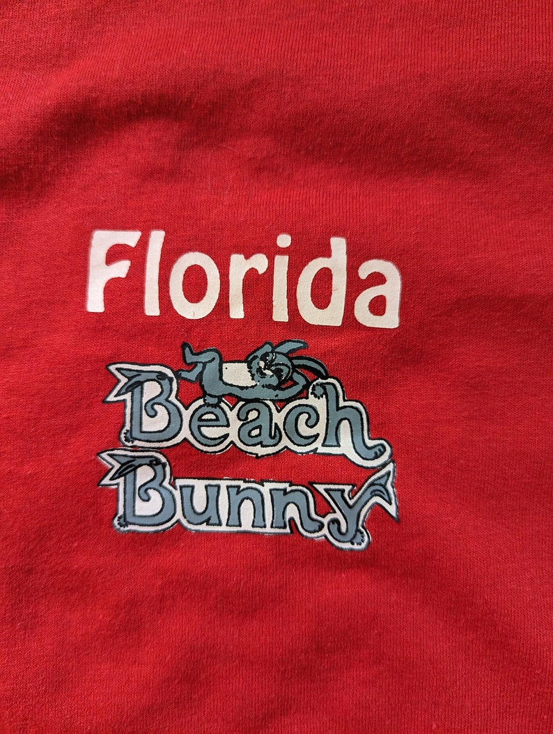 Vintage 1980s Thin Florida Beach Bunny Tee S/M 36 Chest 26 in Length