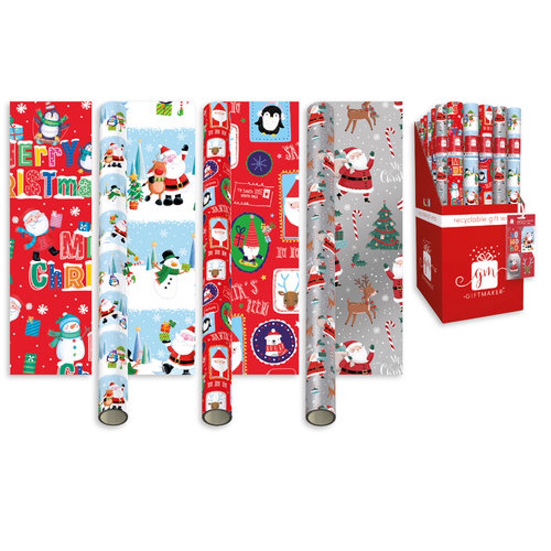 4 Rolls of Christmas Wrapping Paper Santa and Friends 4m Rolls 