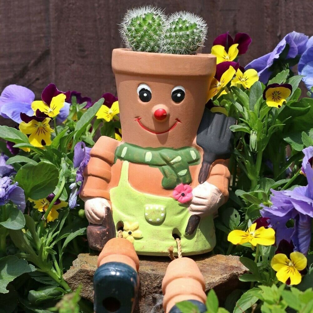 Terracotta Plant Pot Man Planter Decoration Garden Ornament Etsy UK