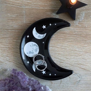 triple moon ceramic trinket dish wiccan pagan