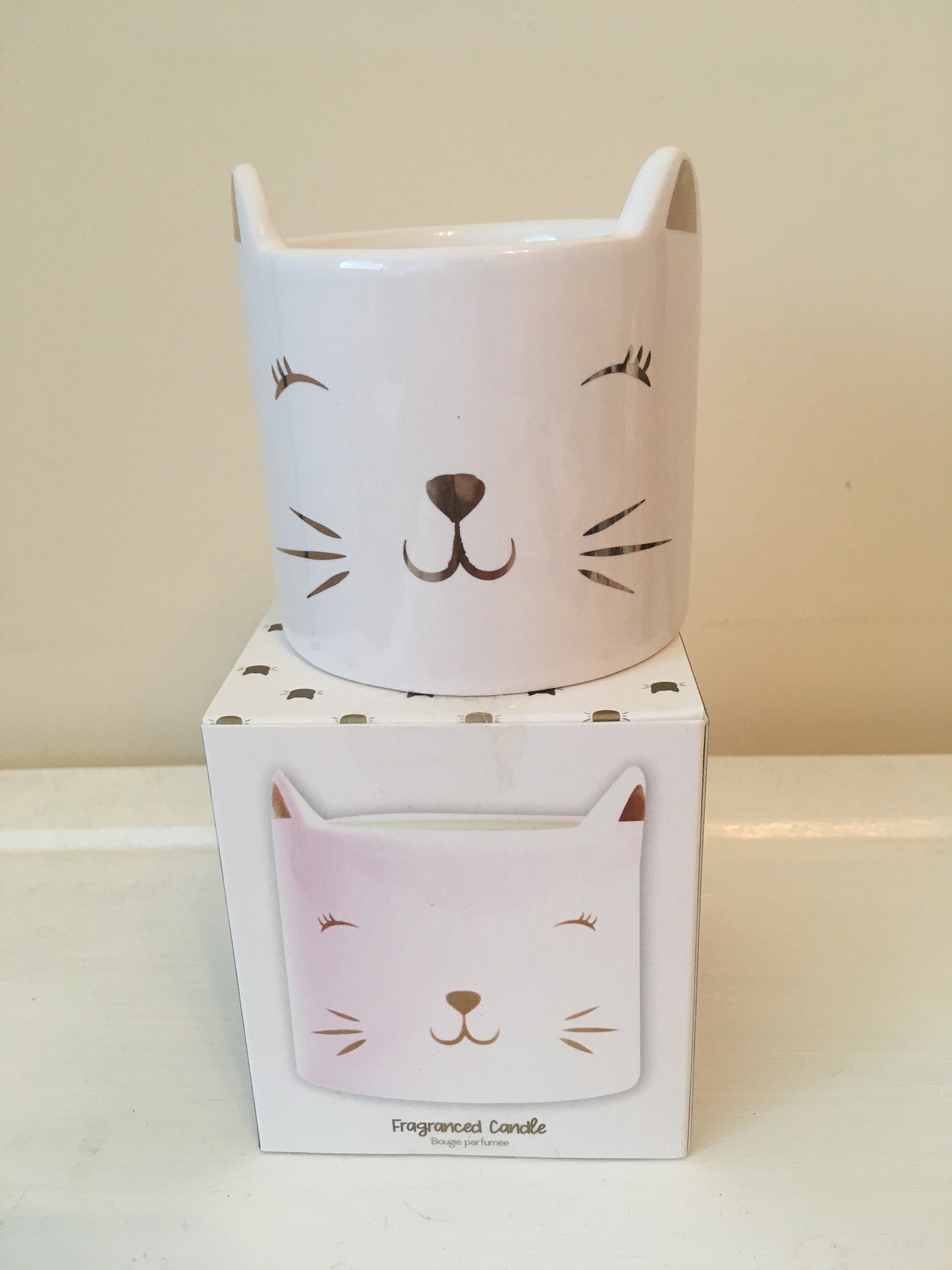 Cat Kitten scented candle in ceramic cat candle holder white Etsy