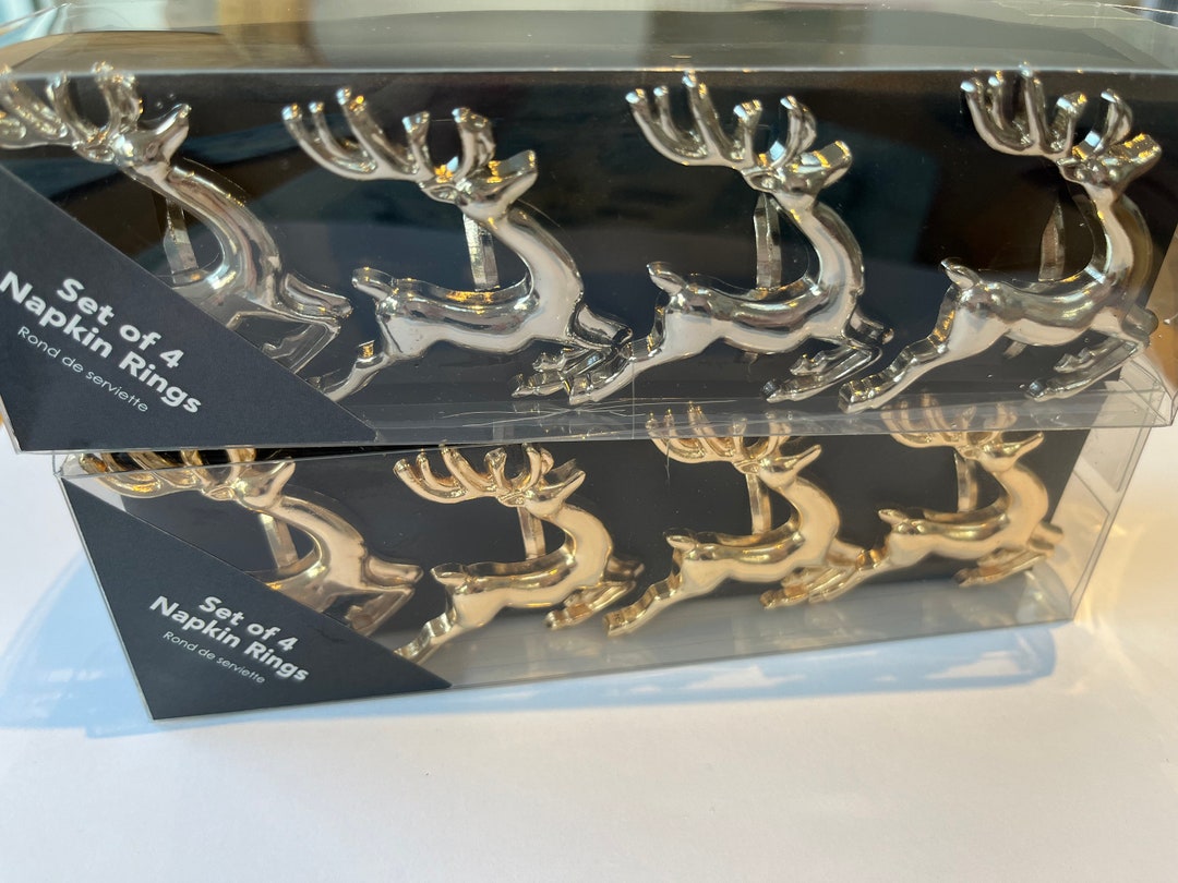 Reindeer Napkin Rings Christmas Dinner Napkin Rings Ste of 4 Gold or