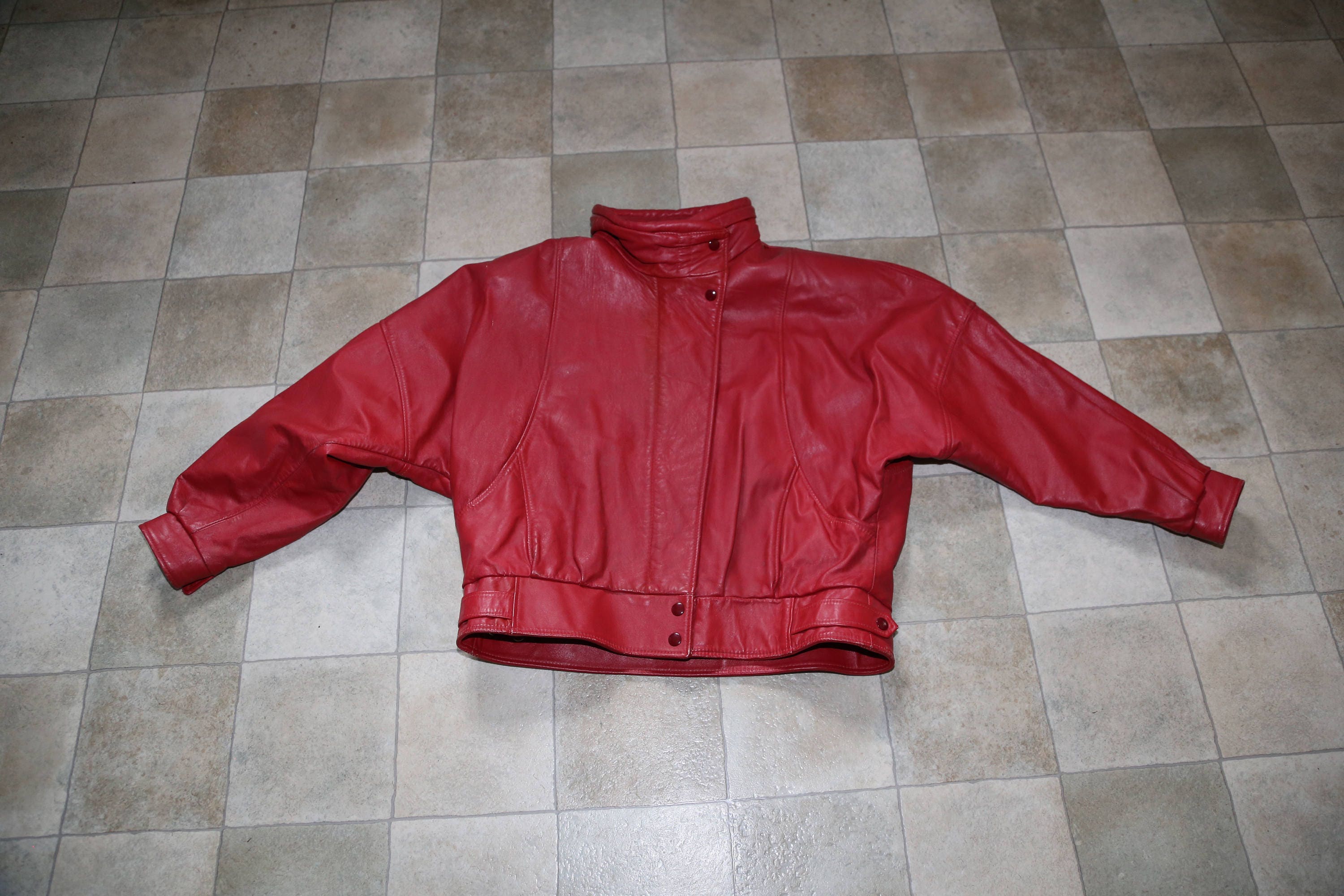 Red leather bomber jacket clearance