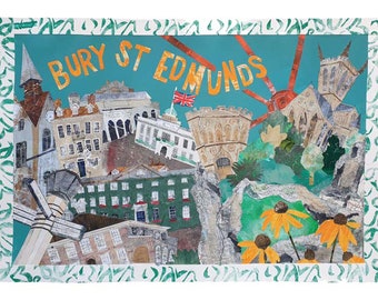 Suffolk Art Print featuring Bury St Edmunds, print from an original collage art by Tracy Evans