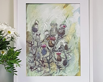 Art print | Scottish Thistles | Unframed Art Print | Floral wall art | Flower print | by Tracy Evans