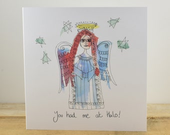 Angel Christmas Card, You had me at Halo by Tracy Evans