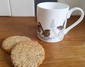 Wrens Bone China Mug| Hand decorated mug| Gift for WRNS|  Chain of Command mug | by Tracy Evans