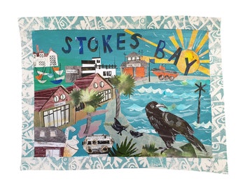 Stokes Bay Unframed Coastal Art Print from a mixed media painting by Tracy Evans
