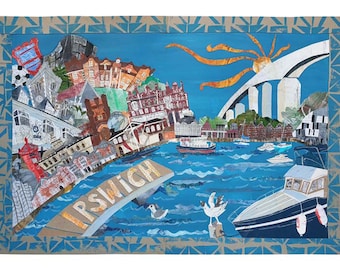 Ipswich Art Print from an original collage artwork by Tracy Evans