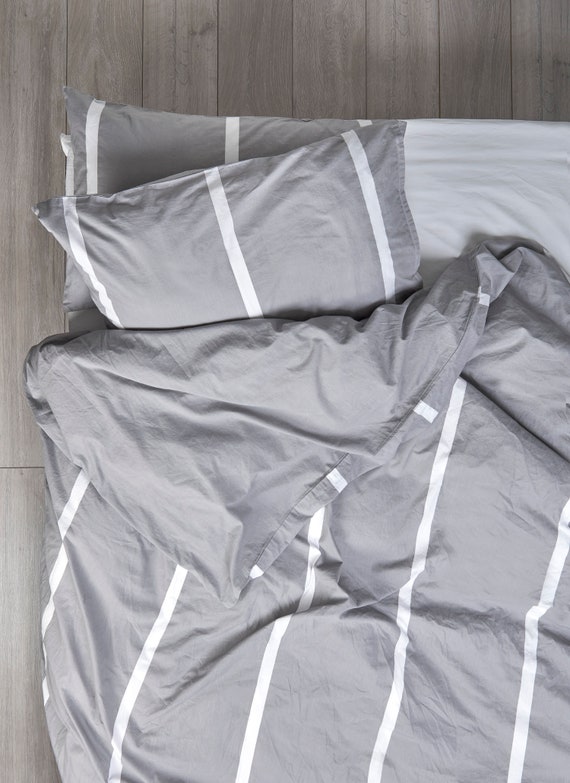 Scandi Grau Dicke Streifen Reversible Bettwäsche Set