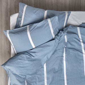 Coole Blaue Reversible Dicke Streifen Bettwäsche Set