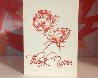 Letterpress Thank You Card, Thank You Rose, Typography, Hand Printed, Greeting Card