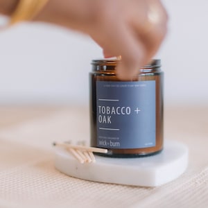 Wick + Burn - Tobacco & Oak - Soy Wax Candle - Wax Candle Soy - Amber Jar Candle - Glass Candle - Eco Wax Candle - UK Soy