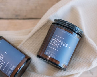 Wick + Burn - Bourbon & Honey - Soy Wax Candle - Wax Candle Soy - Amber Jar Candle - Glass Candle - Eco Wax Candle - UK Soy