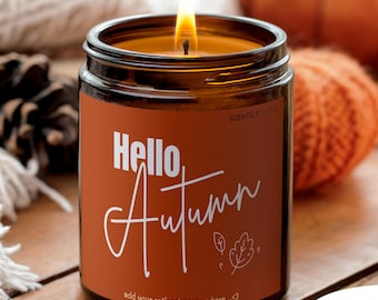 Hello Autumn Candle with Personalised Message for Cosy Autumn Vibes Gift for Girlfriend Relaxation Candle for Halloween Scented Candle Gift