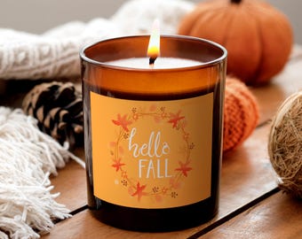 Hello Fall Pattern Candle with Personalised Message for Cosy Autumn Gift for Her Girlfriend Relaxation Candle Halloween Scented Candle