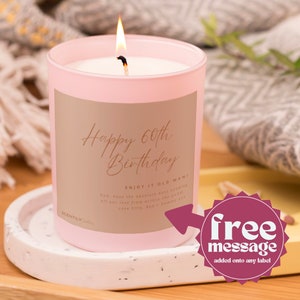 Happy Birthday Candle with Personalised Message for 60th Birthday Boy Celebration Gift for Girlfriend Birthday Party Scented Candle Gift