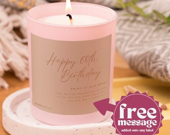 Happy Birthday Candle with Personalised Message for 60th Birthday Boy Celebration Gift for Girlfriend Birthday Party Scented Candle Gift