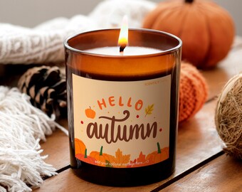 Autumn Leaves Pattern Candle with Personalised Message for Cosy Autumn Gift for Her Girlfriend Relaxation Candle Halloween Scented Candle