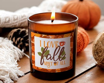 I Love Fall Autumnal Cosy Candle with Personalised Message Autumn Gift for Her Girlfriend Relaxation Fall Halloween Scented Seasonal Candle