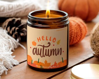 Fall Leaves Pattern Candle with Personalised Message for Cosy Autumn Gift for Her Girlfriend Relaxation Candle Halloween Scented Gift Candle