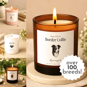 Vela con diseño de perro – Amamos a nuestro perro – Border Collie, Dachshund, Bulldog y más de 100 razas, regalo personalizado para mascotas, para amantes de los perros, regalo conmemorativo personalizado para perros