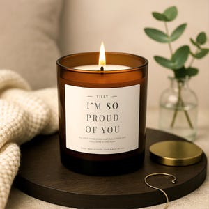 Personalised Graduation Candle - I&#39;m So Proud Of You Gift - Results Day Candle for GCSE, A-Level, University Exam Passed Present Scent.ily
