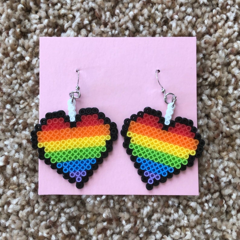 Mini Perler Bead Pride Month Heart Earrings Etsy