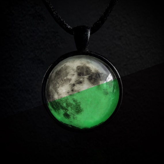 Moon Jewelry Glow In The Dark Full Moon Necklace Pendant Moon Etsy
