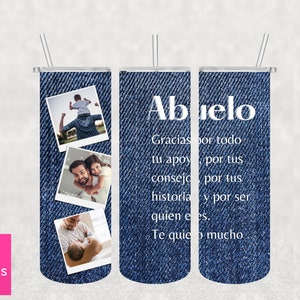 Father&#39;s Day tumbler| Abuelo | Dia del padre tumbler in Spanish | 20oz Skinny Sublimation Design Wrap | Photo Tumbler | Grandpa tumbler