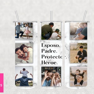 Dia del padre tumbler | Father&#39;s Day Sublimation tumbler Spanish | 20oz Skinny Sublimation Design Wrap | Photo Tumbler | dad skinny tumbler