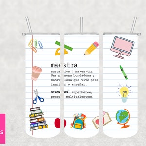Teacher Maestra tumbler español | 20oz Skinny Sublimation Design Spanish | Maestra design | Maestra wrap | teacher appreciation gift
