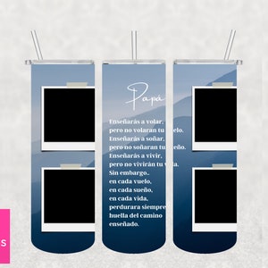 Dia del padre tumbler | Father&#39;s Day Sublimation tumbler Spanish | 20oz Skinny Sublimation Design Wrap | Photo Tumbler | dad skinny tumbler