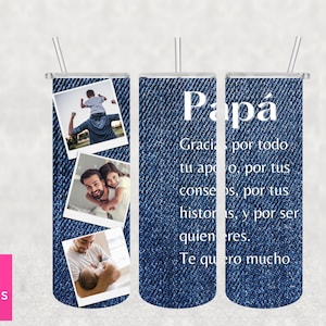 Vaso del Día del Padre/ Vaso del Día del padre en español / Envoltura de diseño de sublimación delgada de 20 oz / Vaso de fotos / vaso flaco de papá / regalo de papá